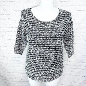 J. JILL BLACK & WHITE BOATNECK KNIT SWEATER - M